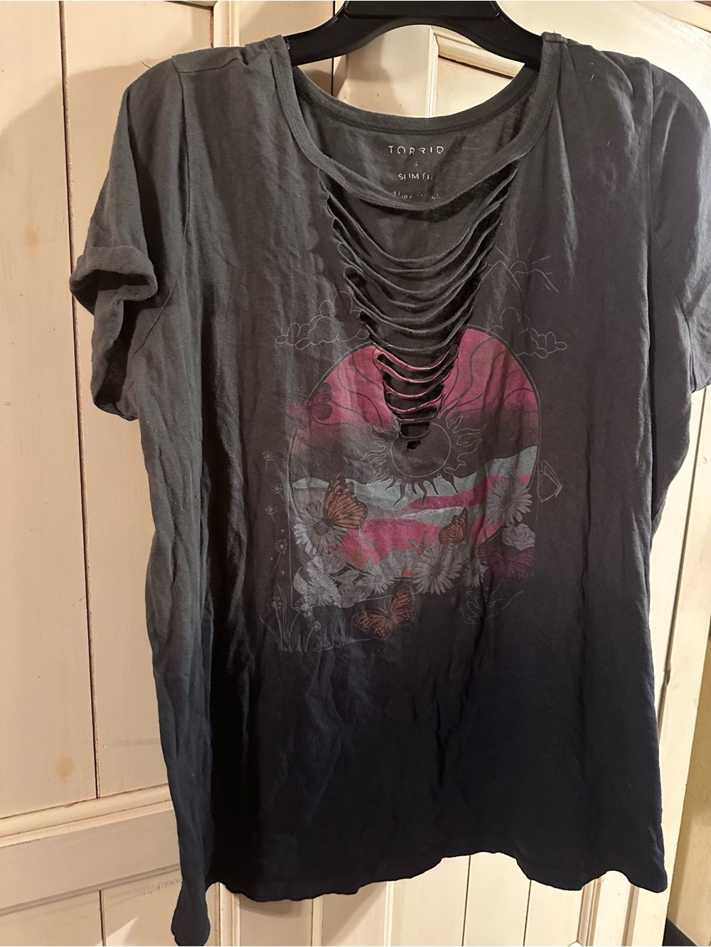 torrid Charcoal Tee with Pink and Light Blue Graphic